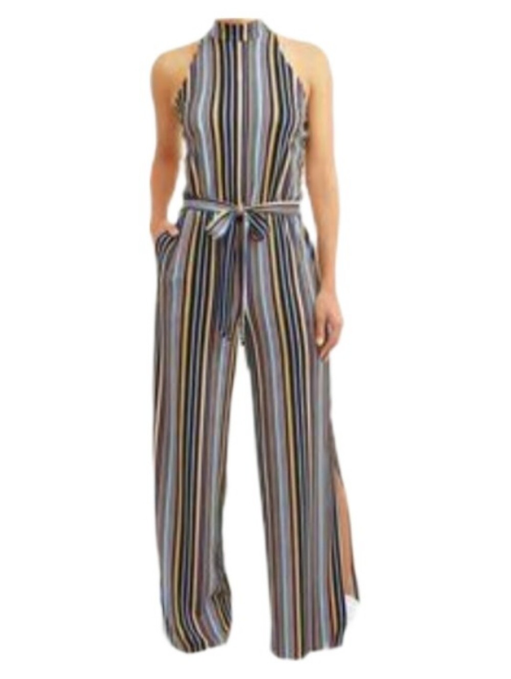 Eye Candy Striped Halter Wide-Leg Jumpsuit - Multicolor 1X (Jr's)